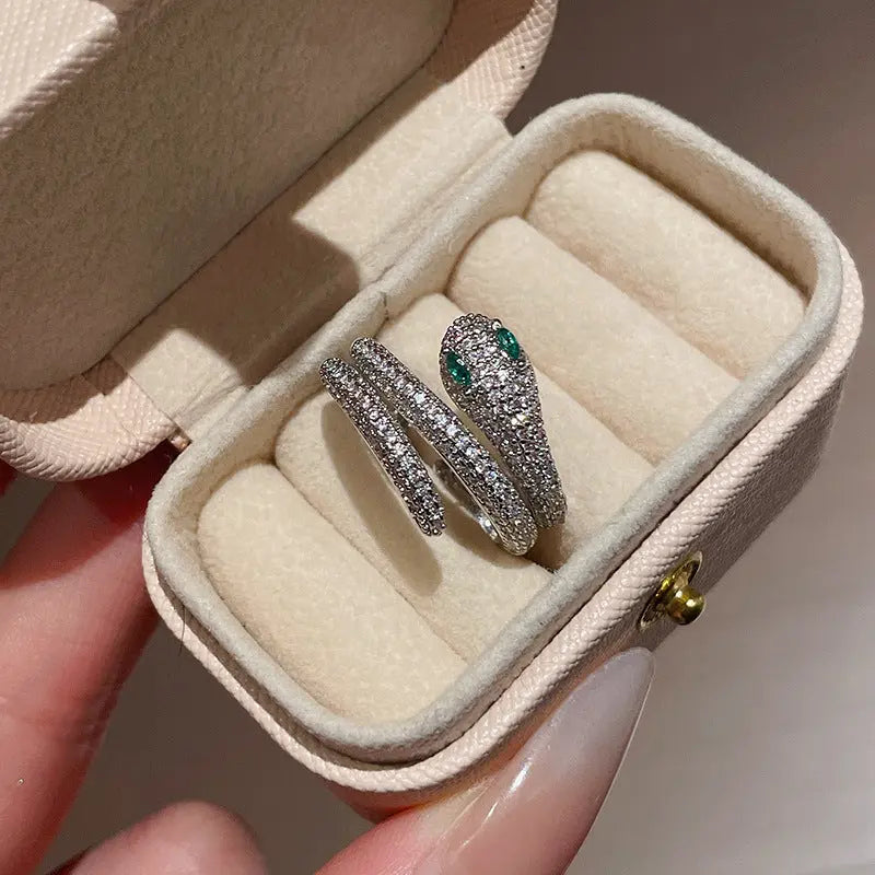 Real Gold Electroplated Zircon Simulated Snakes Open Ring Bracelet - Glam WOW