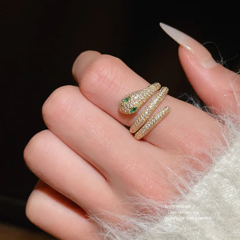 Real Gold Electroplated Zircon Simulated Snakes Open Ring Bracelet - Glam WOW