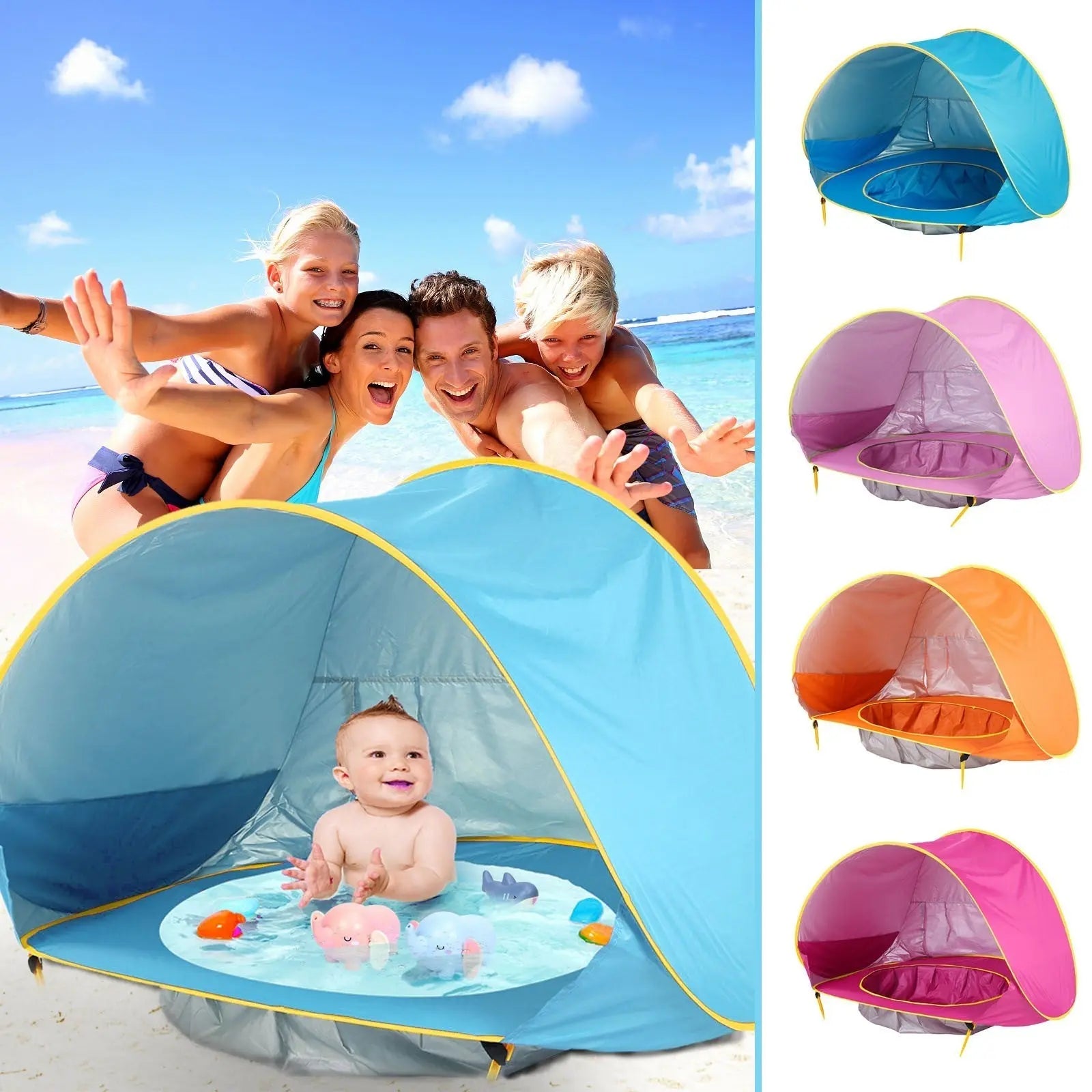 Baby Beach Tent Kids Outdoor Camping Easy Fold Up Waterproof  Up Sun Awning Tent UV-protecting - Glam WOW