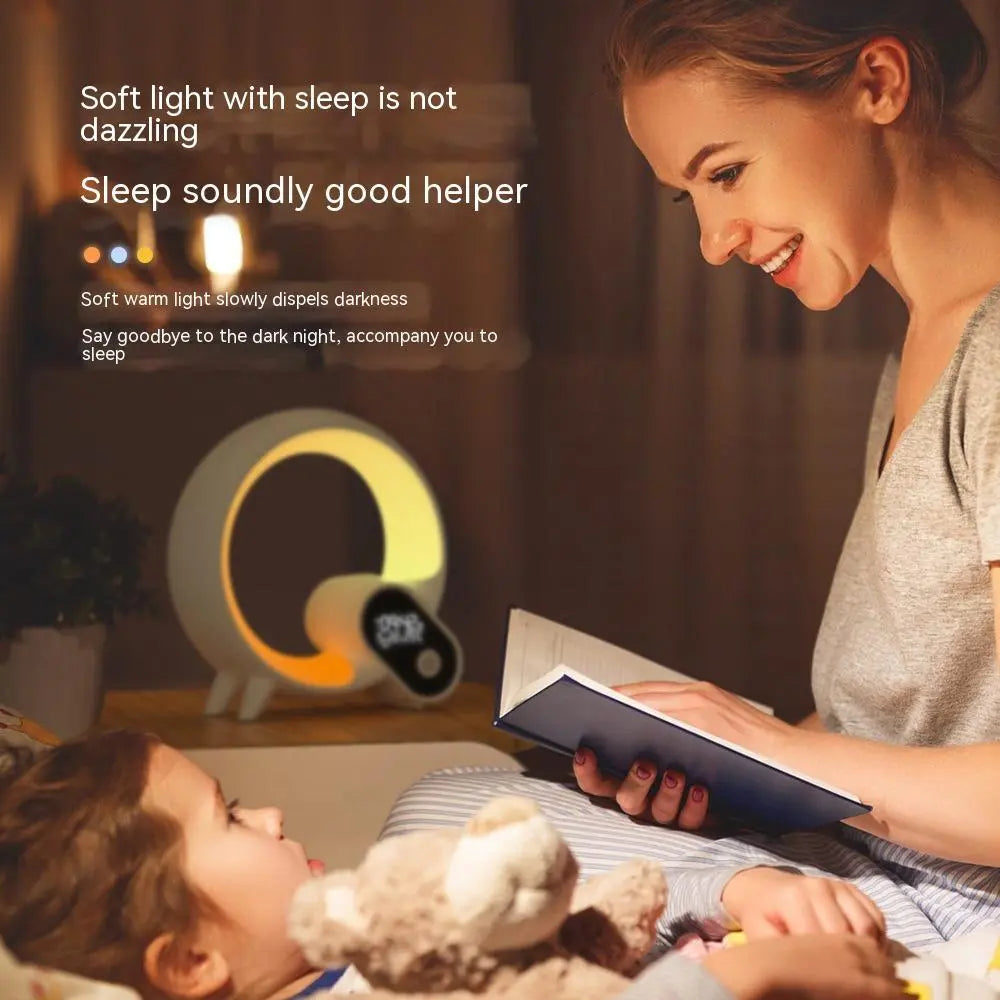 Creative Q Light Analog Sunrise Digital Display Alarm Clock Bluetooth Audio Intelligent Wake-up Q Colorful Atmosphere Light - Glam WOW