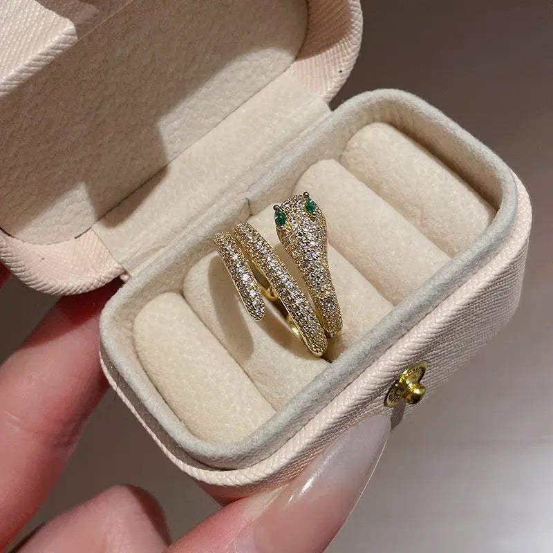 Real Gold Electroplated Zircon Simulated Snakes Open Ring Bracelet - Glam WOW