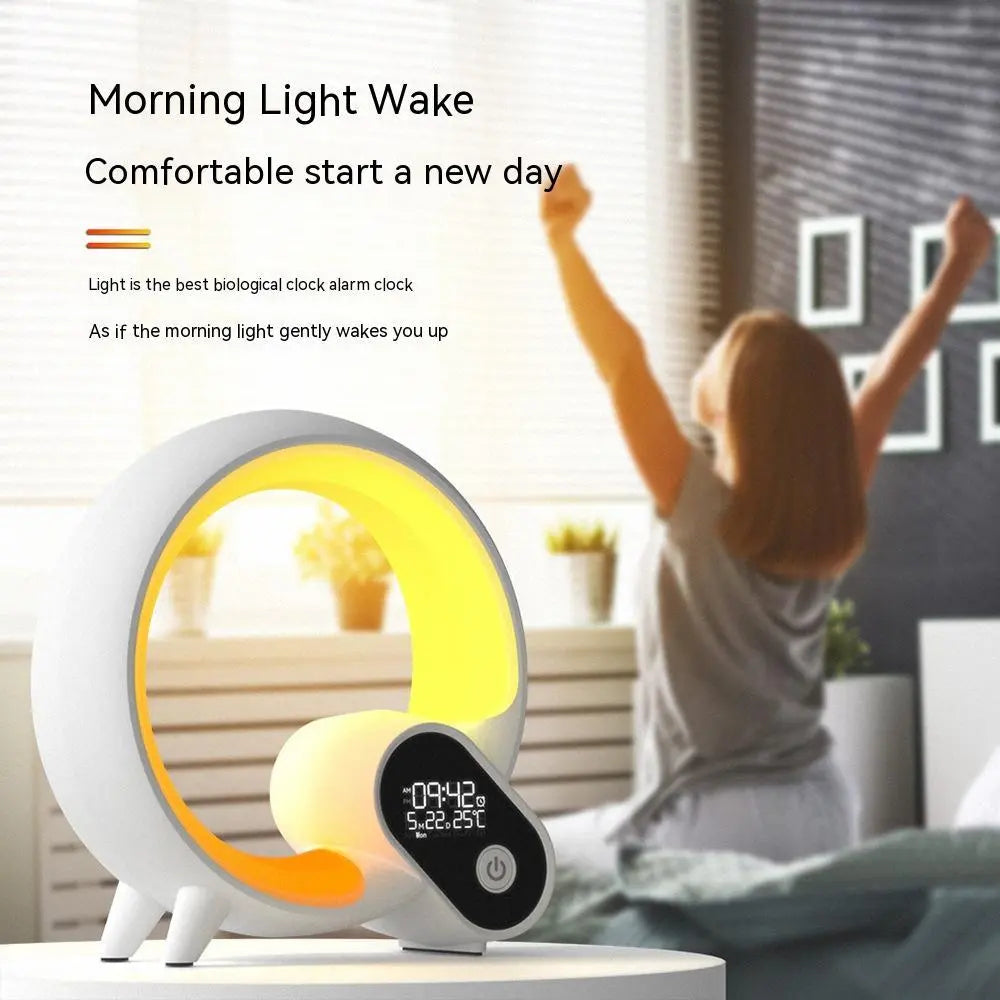 Creative Q Light Analog Sunrise Digital Display Alarm Clock Bluetooth Audio Intelligent Wake-up Q Colorful Atmosphere Light - Glam WOW