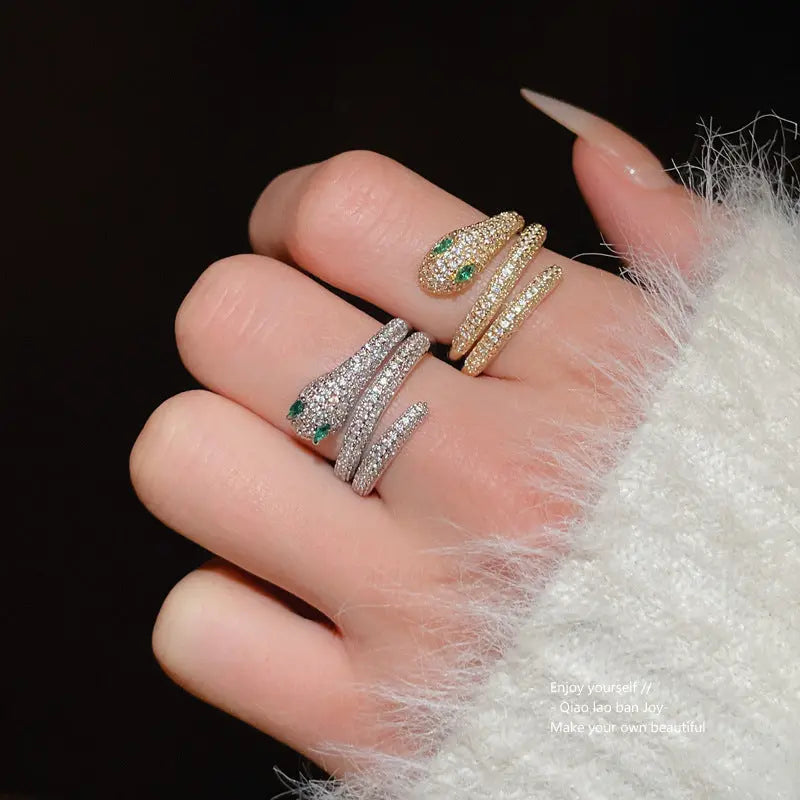 Real Gold Electroplated Zircon Simulated Snakes Open Ring Bracelet - Glam WOW