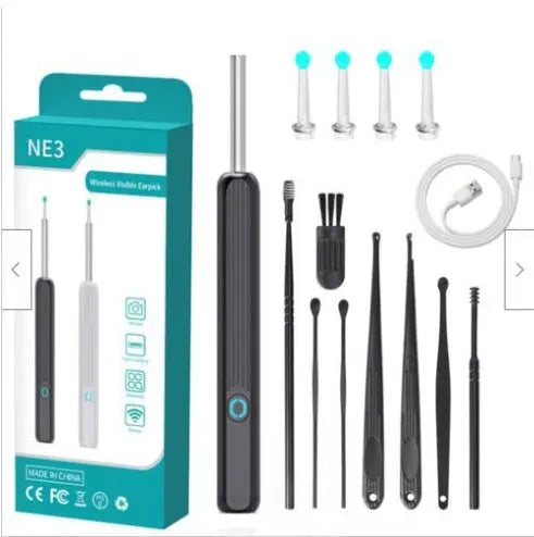 NE3 Ear Cleaner Otoscope Ear Wax Removal Tool With Camera LED Light Wireless Ear Endoscope Ear Cleaning Kit For I-phone - Glam WOW
