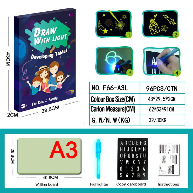 Educational Toy Drawing Pad 3D Magic 8 Light Effects Puzzle Board Sketchpad - Glam WOW