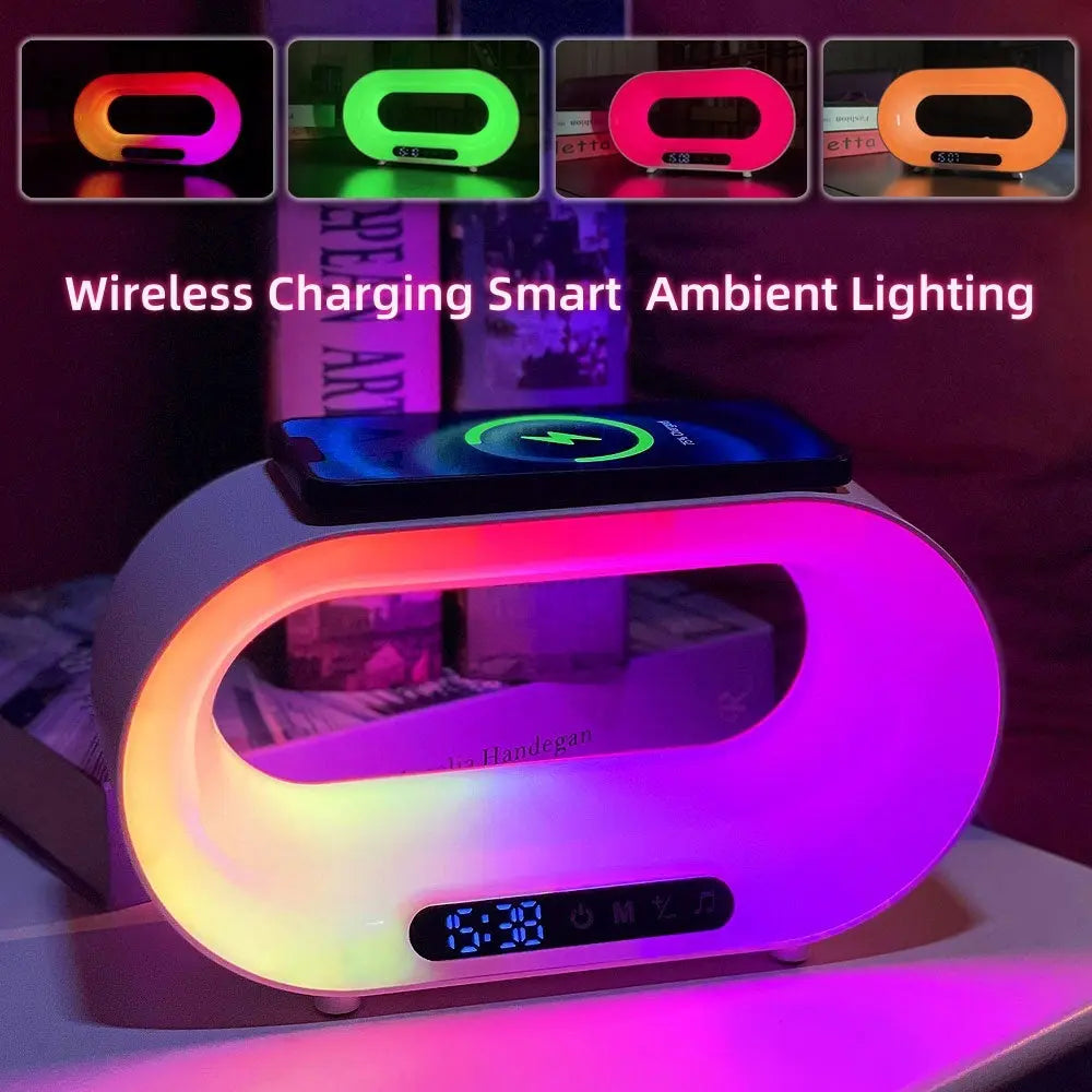 Multi-function 3 In 1 LED Night Light APP Control RGB Atmosphere Desk Lamp Smart Multifunctional Wireless Charger Alarm Clock - Glam WOW