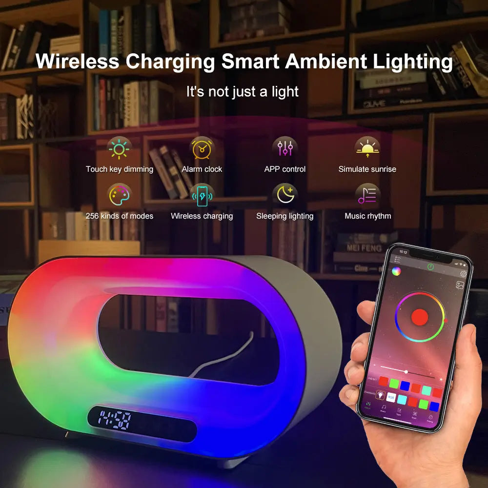 Multi-function 3 In 1 LED Night Light APP Control RGB Atmosphere Desk Lamp Smart Multifunctional Wireless Charger Alarm Clock - Glam WOW