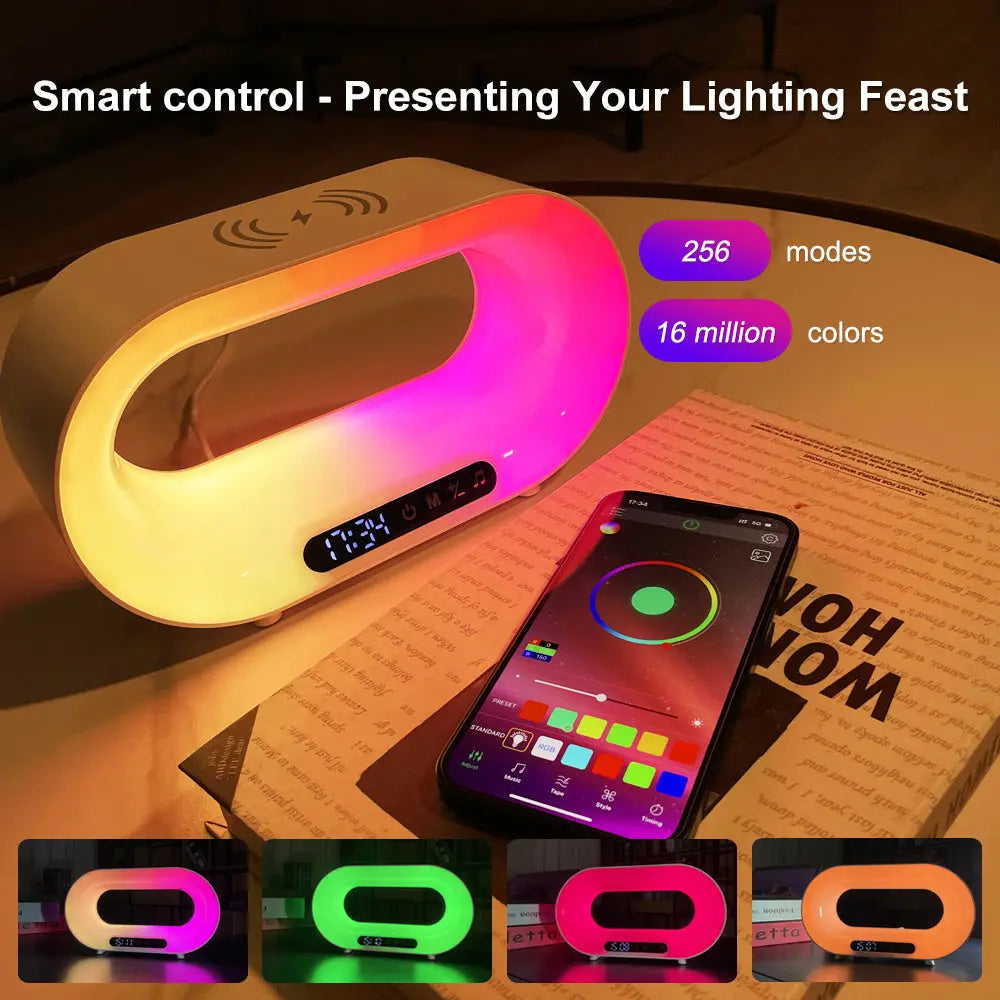 Multi-function 3 In 1 LED Night Light APP Control RGB Atmosphere Desk Lamp Smart Multifunctional Wireless Charger Alarm Clock - Glam WOW