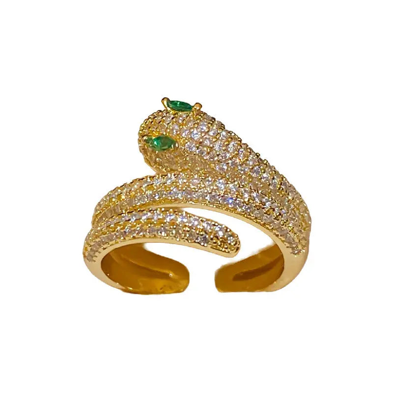 Real Gold Electroplated Zircon Simulated Snakes Open Ring Bracelet - Glam WOW