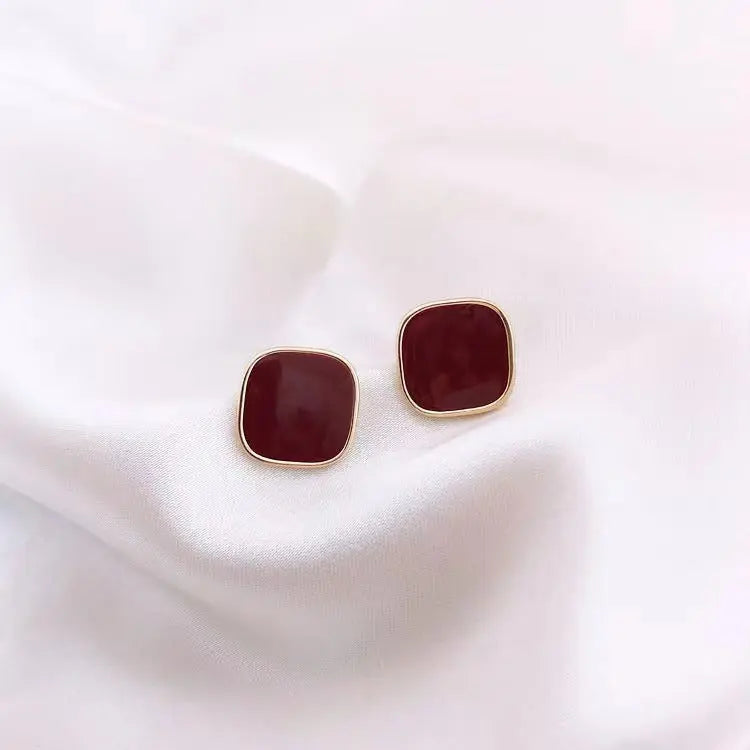 Red Retro Square Dripping Stud Earrings New - Glam WOW