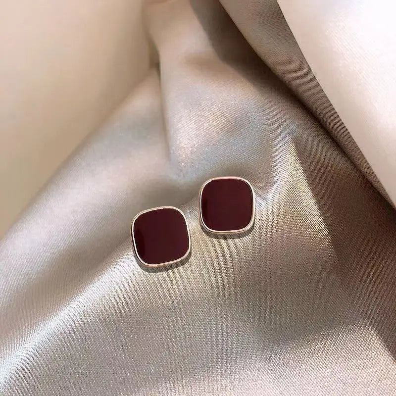 Red Retro Square Dripping Stud Earrings New - Glam WOW