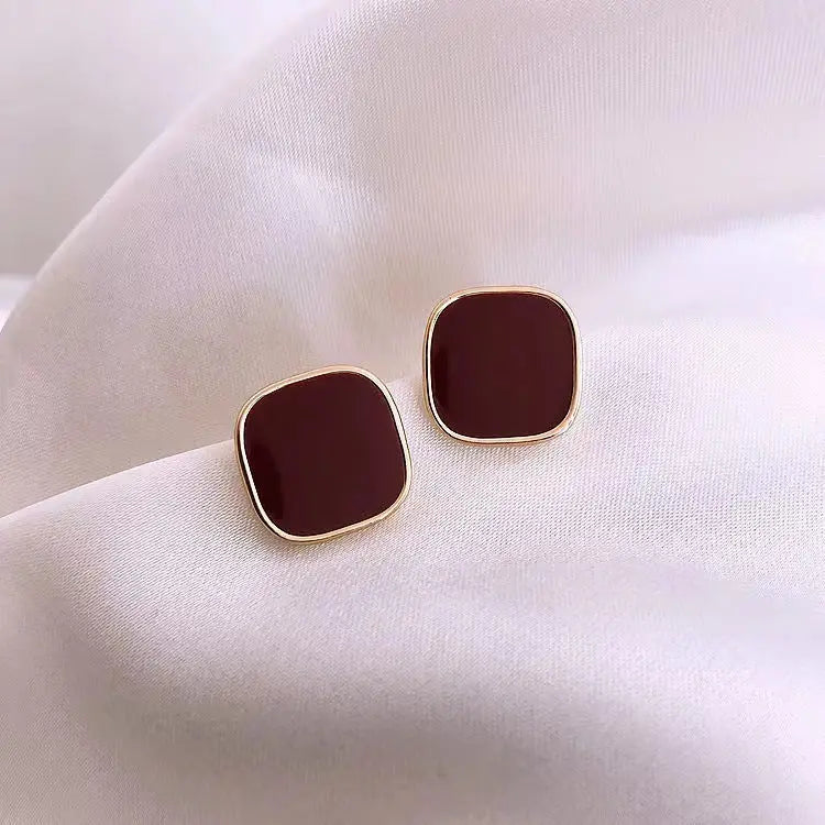 Red Retro Square Dripping Stud Earrings New - Glam WOW