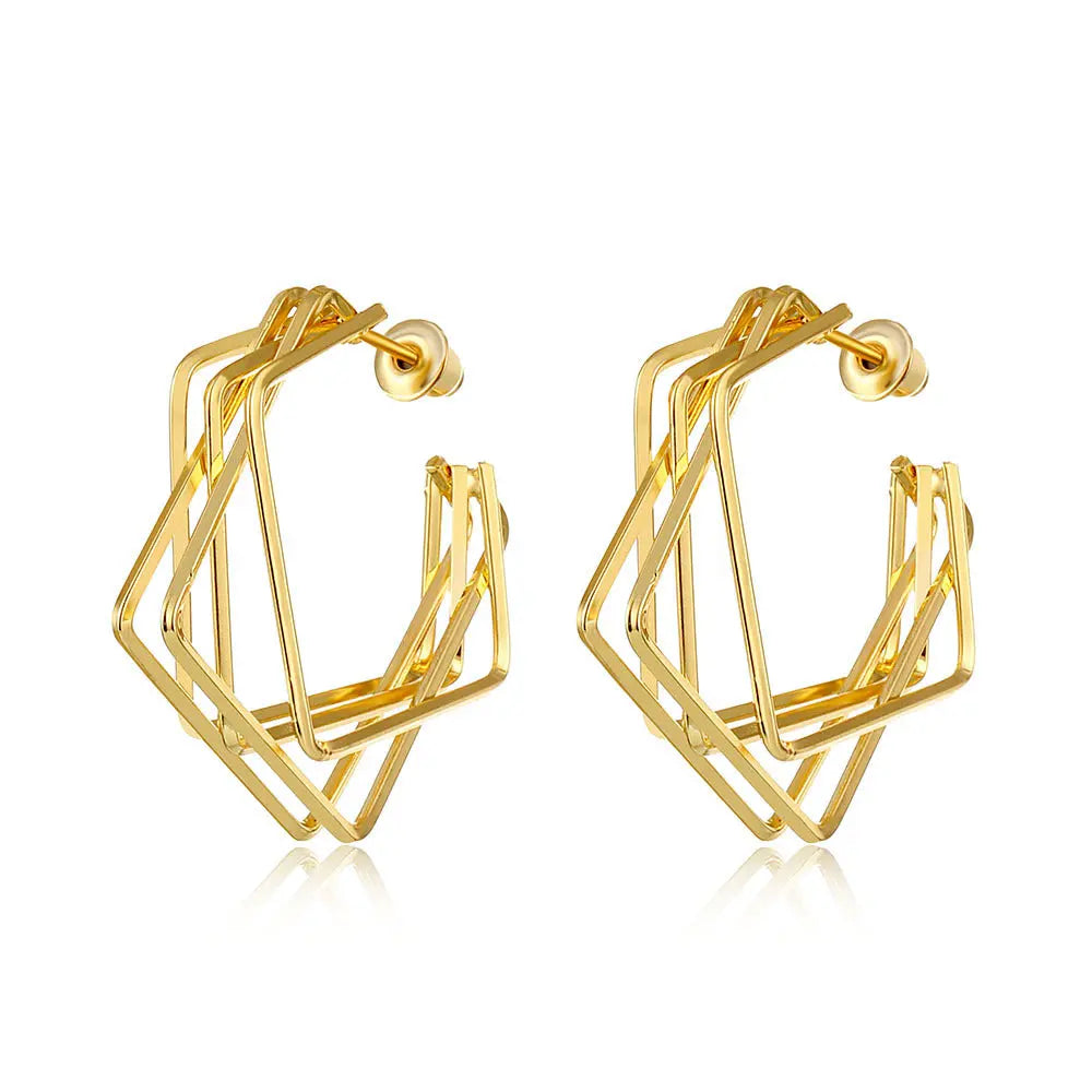 Exaggerated And Personalized Hollow Chain Stud Earrings Simple - Glam WOW
