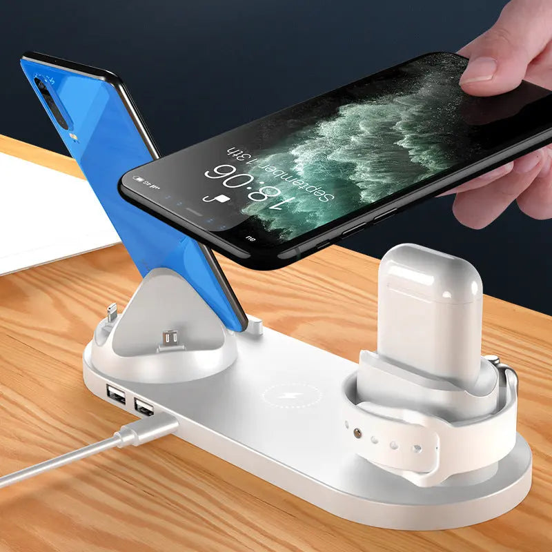 Wireless Charger For IPhone Fast Charger For Phone Fast Charging Pad For Phone Watch 6 In 1 Charging Dock Station - Glam WOW