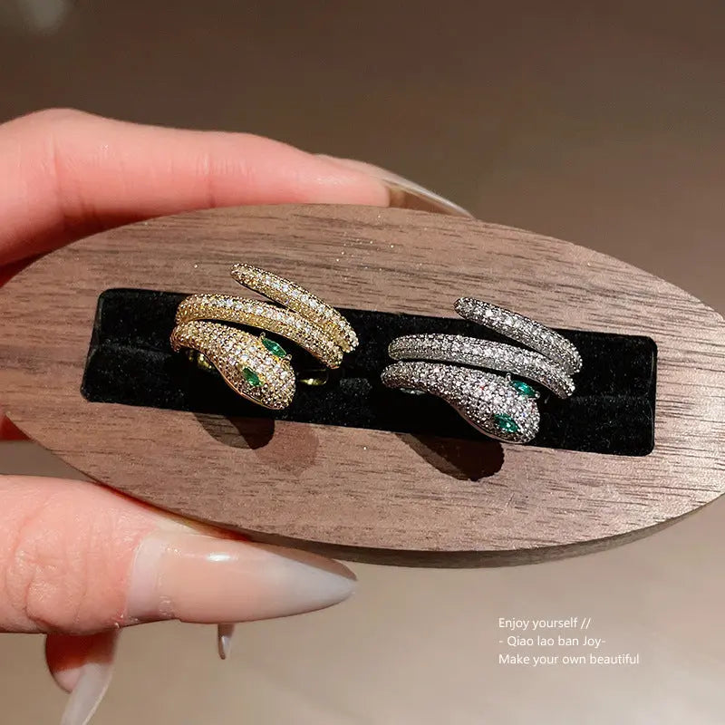 Real Gold Electroplated Zircon Simulated Snakes Open Ring Bracelet - Glam WOW