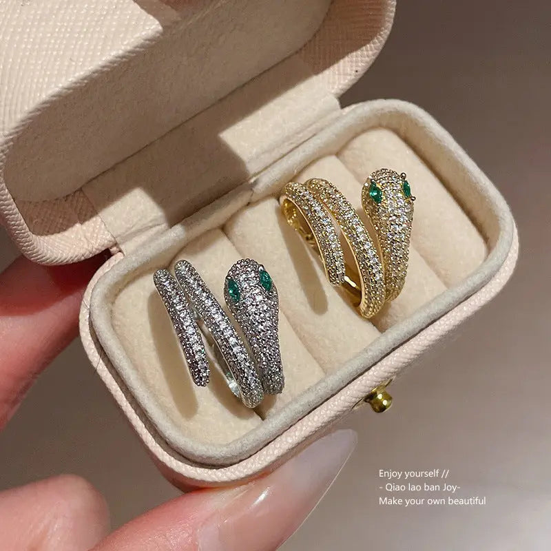 Real Gold Electroplated Zircon Simulated Snakes Open Ring Bracelet - Glam WOW