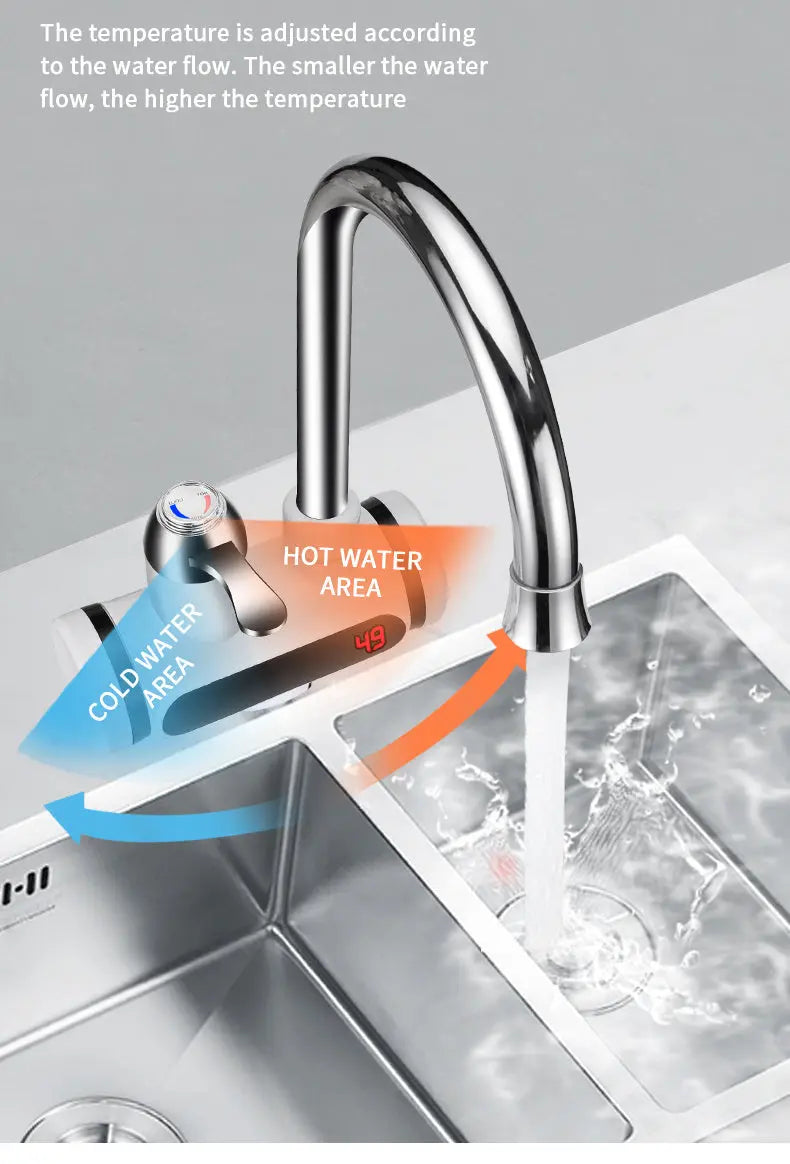 Kitchen Electric Water Tap  Water Heater Temperature Display Cold Heating Faucet Hot Water Faucet Heater - Glam WOW