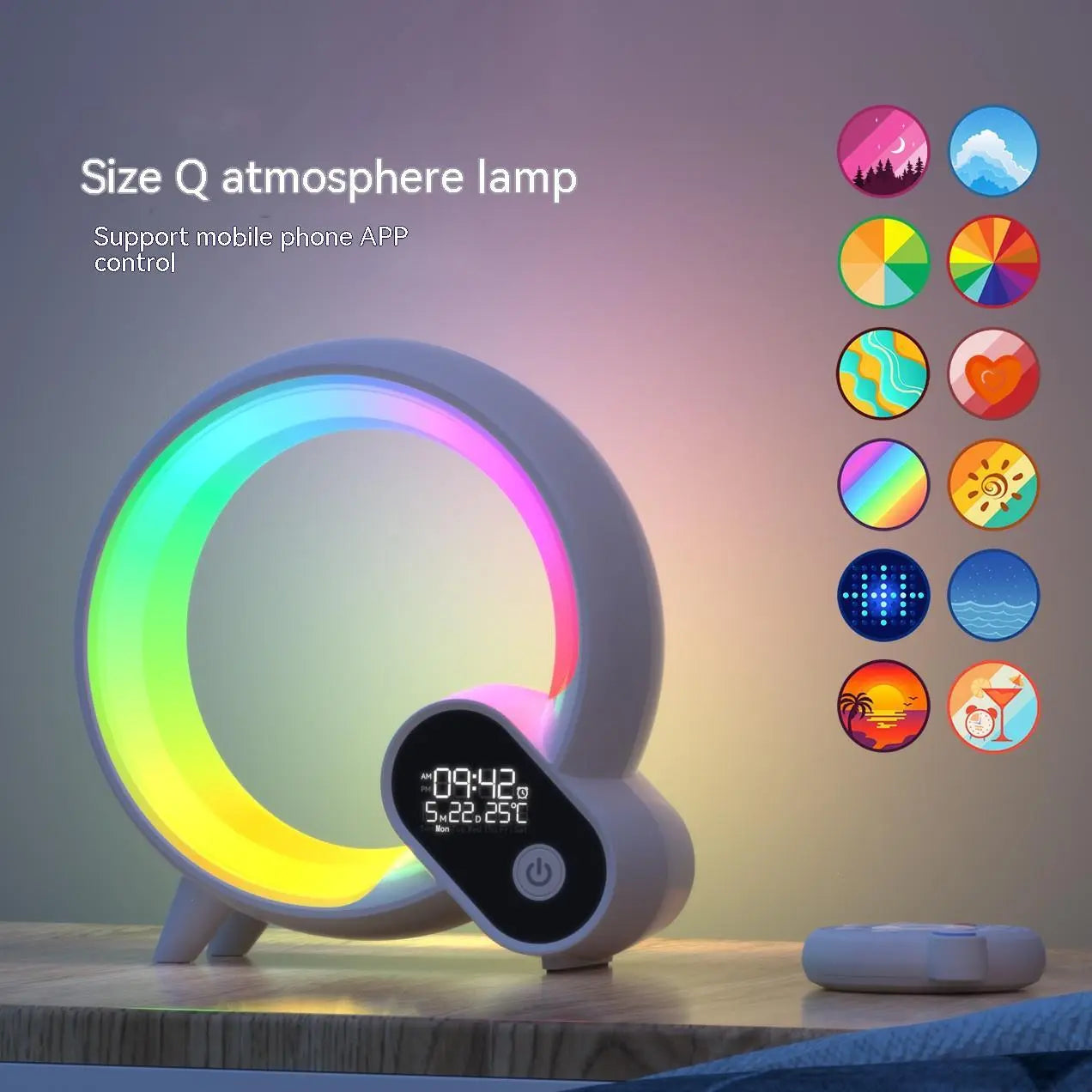 Creative Q Light Analog Sunrise Digital Display Alarm Clock Bluetooth Audio Intelligent Wake-up Q Colorful Atmosphere Light - Glam WOW