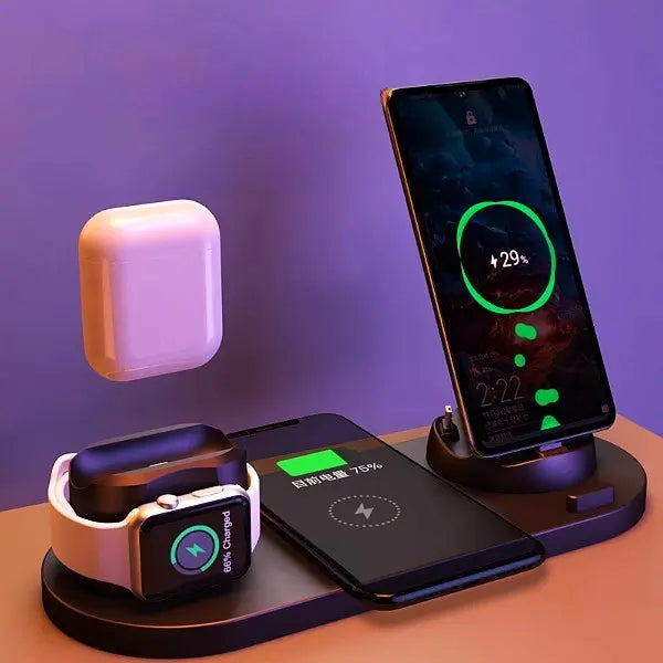 Wireless Charger For IPhone Fast Charger For Phone Fast Charging Pad For Phone Watch 6 In 1 Charging Dock Station - Glam WOW